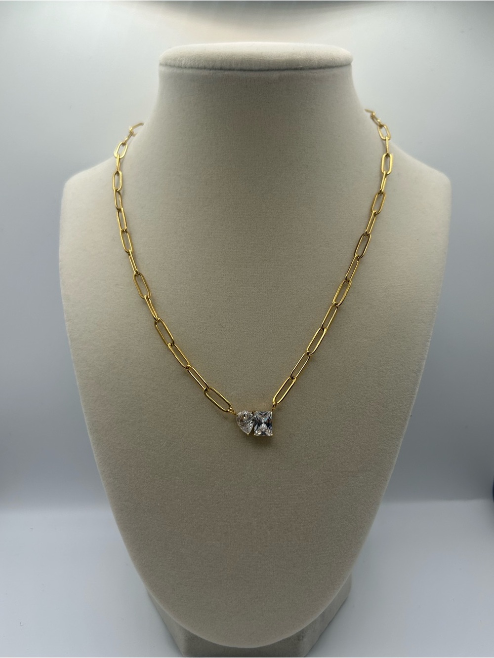 Gold Paperclip Necklace with Clear Crystal Accent